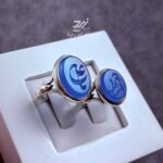 ست انگشتر زنانه مردانه عقیق آبی