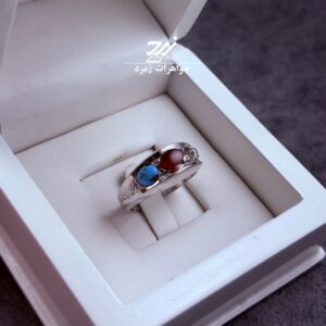 حلقه نقره مردانه دُر نجف، عقیق یمنی و فیروزه نیشابور