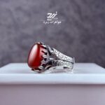 انگشتر نقره مردانه عقیق سرخ رکاب طرح ذوالفقار