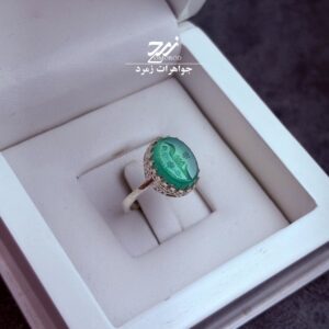 انگشتر نقره زنانه عقیق سبز حکاکی حسن