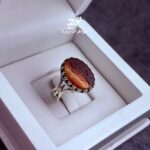 انگشتر نقره مردانه عقیق سرخ دو رنگ حکاکی یا حسین