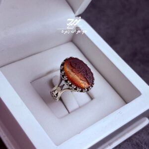 انگشتر نقره مردانه عقیق سرخ دو رنگ حکاکی یا حسین