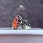 انگشتر نقره مردانه عقیق خطی سرخ دو رنگ حکاکی یا مرتضی علی