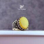 انگشتر نقره روس (غیرنقره) مردانه عقیق زرد شرف الشمس کد 045