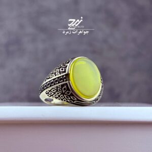 انگشتر نقره روس (غیرنقره) مردانه عقیق زرد شرف الشمس کد 046