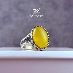 انگشتر نقره روس (غیرنقره) مردانه عقیق زرد شرف الشمس کد 050