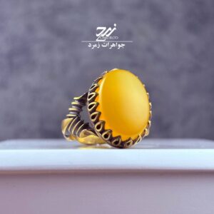 انگشتر نقره روس (غیرنقره) مردانه عقیق زرد شرف الشمس کد 029