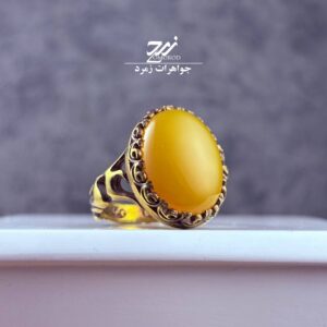 انگشتر نقره روس (غیرنقره) مردانه عقیق زرد شرف الشمس کد 053