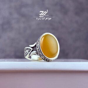 انگشتر نقره مردانه عقیق زرد شرف الشمس کد 072