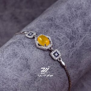 دستبند نقره عقیق زرد شرف الشمس کد 105
