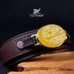 دستبند چرم طبیعی نگین عقیق زرد شرف الشمس کد 075
