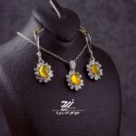 نیم‌ست نقره عقیق زرد شرف‌الشمس کد 119