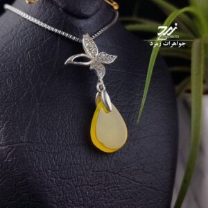 گردنبند استیل طرح اشک عقیق زرد شرف الشمس